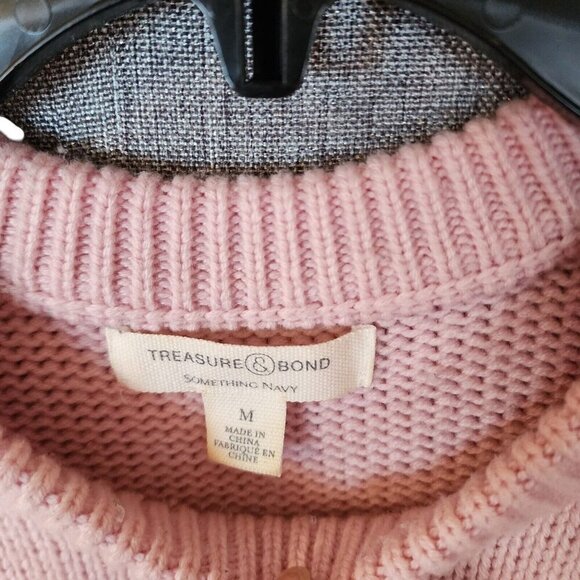 Treasure & Bond Something Navy Sweater Women Medium Pink Crew Neck Long Sleeves - Picture 5 of 9